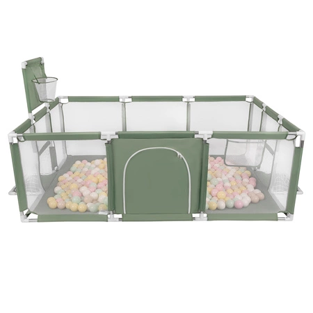 Boisko BO-100X z piłeczkami 6cm Zabawka kojec, zielony: pastelowy beż-pastelowy żółty-biały-mięta-pudrowy róż