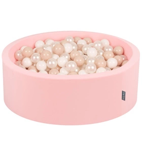KiddyMoon Suchy basen okrągły z piłeczkami 7cm Zabawka basen piankowy, różowy: pastelowy beż-biały-perła