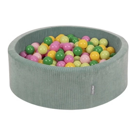 KiddyMoon Suchy basen okrągły STRIPES z piłeczkami 7 cm Zabawka basen piankowy, zielony: jasny zielony-zielony-żółty-pudrowy róż-róż