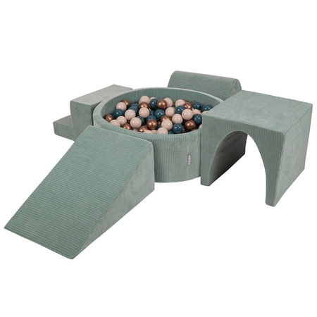 KiddyMoon Piankowy plac zabaw STRIPES PPZP-OK30VS-125 z piłeczkami Zabawka plac zabaw, zielony: ciemny turkus-pastelowy beż-miedziany