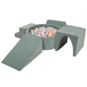 KiddyMoon Piankowy plac zabaw STRIPES PPZP-OK30VS-125 z piłeczkami Zabawka plac zabaw, zielony: pastelowy niebieski-pastelowy żółty-biały-mięta-pudrowy róż