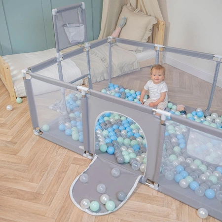 Boisko BO-100X z piłeczkami 6cm Zabawka kojec, szary: perła-szary-transparent-babyblue-mięta