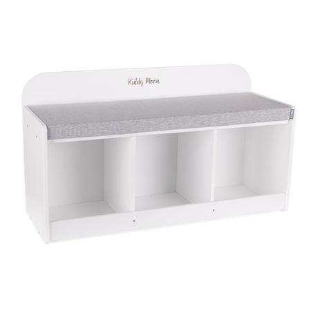 KiddyMoon Ławka z materacem BN-001 Mebel z półkami, biały/jasnoszary