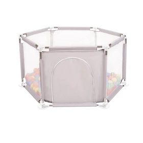 Sześciokąt składany KS-100X z piłeczkami 6cm Zabawka kojec, szary: żółty-zielony-niebieski-czerwony-pomarańcz