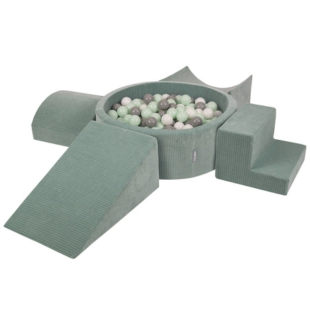 KiddyMoon Piankowy plac zabaw STRIPES PPZP-OK30VS-115 z piłeczkami Zabawka plac zabaw, zielony: biały-szary-mięta