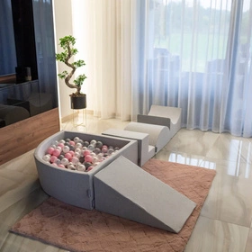 KiddyMoon Suchy basen okrągły z piłeczkami 7cm 120x30 Zabawka basen piankowy, różowy: pastelowy beż-pudrowy róż-perła