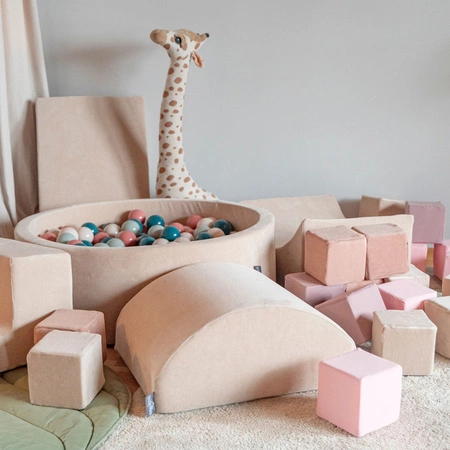 KiddyMoon Piankowy plac zabaw VELVET PPZP-OK30V-115 z piłeczkami Zabawka plac zabaw, beż piasku: brązowy-miedziany-pastelowy beż-łososiowy