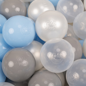 KiddyMoon Plastikowe piłeczki 7cm Zabawka zestaw kulek, perła-szary-transparent-babyblue