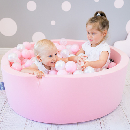 KiddyMoon Suchy basen okrągły z piłeczkami 7cm Zabawka basen piankowy, różowy: pudrowy róż-perła-transparent