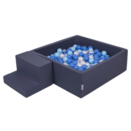 KiddyMoon Piankowy plac zabaw PPZP-KW30D-122 z piłeczkami Zabawka plac zabaw, granatowy: babyblue-niebieski-perła