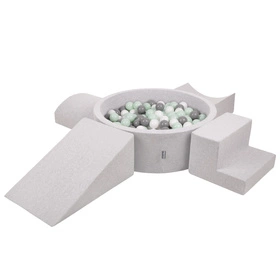 KiddyMoon Piankowy plac zabaw PPZP-OK30D-115 z piłeczkami Zabawka plac zabaw, jasnoszary: biały-szary-mięta