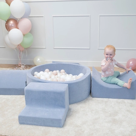 KiddyMoon Piankowy plac zabaw STRIPES PPZP-OK30VS-125 z piłeczkami Zabawka plac zabaw, ciemnoszary: pastelowy beż-biały-perła