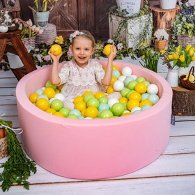 KiddyMoon Suchy basen okrągły z piłeczkami 7cm Zabawka basen piankowy, różowy: biały-mięta-jasny zielony-żółty