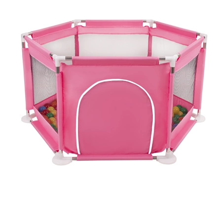 Sześciokąt składany KS-100X z piłeczkami 6cm Zabawka kojec, różowy: żółty-zielony-niebieski-czerwony-pomarańcz