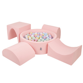KiddyMoon Piankowy plac zabaw PPZP-OK30D-135 z piłeczkami Zabawka plac zabaw, różowy: pastelowy niebieski-pastelowy żółty-biały-mięta-pudrowy róż
