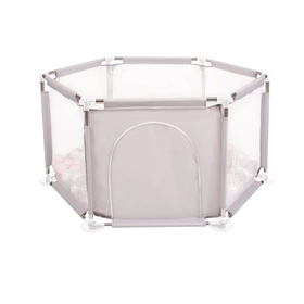  Sześciokąt składany KS-100X z piłeczkami 6cm Zabawka kojec, szary: perła-szary-transparent-pudrowy róż