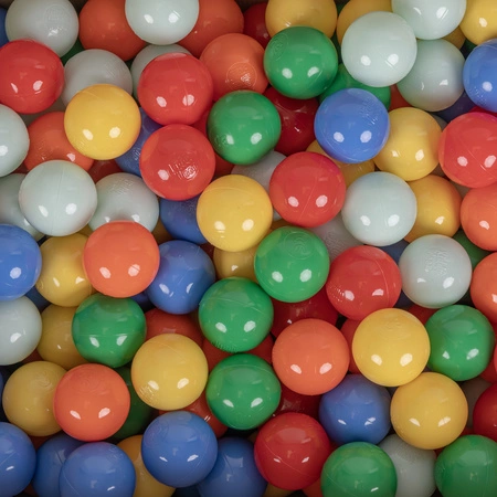 KiddyMoon Plastikowe piłeczki 6cm Zabawka zestaw kulek, mięta-żółty-zielony-niebieski-czerwony-pomarańcz