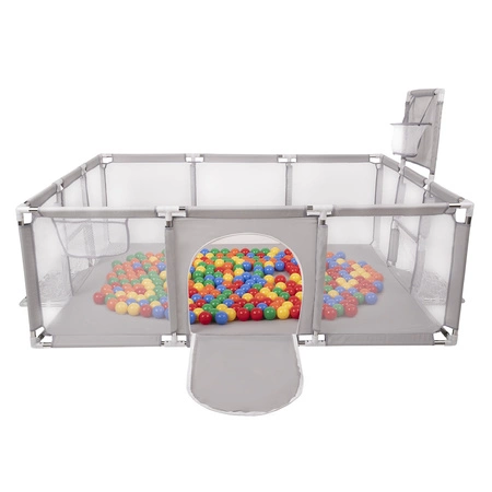 Boisko BO-100X z piłeczkami 6cm Zabawka kojec, szary: żółty-zielony-niebieski-czerwony-pomarańcz