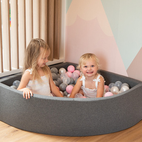 KiddyMoon Plastikowe piłeczki 7cm Zabawka zestaw kulek, perła-szary-transparent-pudrowy róż
