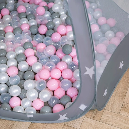 Namiot zamek NZ-100X z piłeczkami 6cm Zabawka namiot dla dzieci, szary: perła-szary-transparent-pudrowy róż