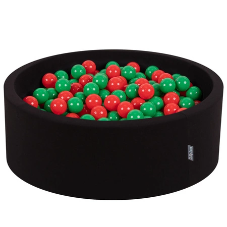 KiddyMoon Suchy basen okrągły z piłeczkami 7cm Zabawka basen piankowy, czarny: zielony-czerwony