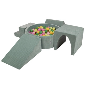 KiddyMoon Piankowy plac zabaw STRIPES PPZP-OK30VS-125 z piłeczkami Zabawka plac zabaw, zielony: jasny zielony-zielony-żółty-pudrowy róż-róż