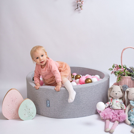 KiddyMoon Plastikowe piłeczki 7cm Zabawka zestaw kulek, pudrowy róż-perła-złoty