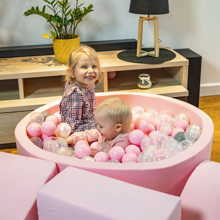 KiddyMoon Piankowy plac zabaw PPZP-OK30D-124 z piłeczkami Zabawka plac zabaw, różowy: perła-szary-transparent-pudrowy róż