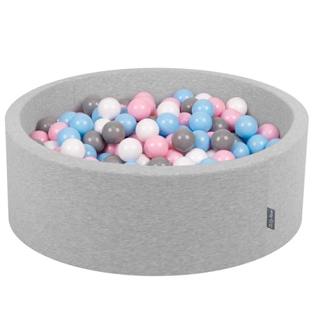 KiddyMoon Suchy basen okrągły z piłeczkami 7cm Zabawka basen piankowy, jasnoszary: biały-szary-babyblue-pudrowy róż