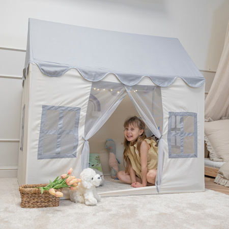 KiddyMoon Domek dla dzieci PH-002 z piłeczkami 7cm Zabawka namiot dla dzieci, white-grey: pastelowy beż-zielonoszary-pastelowy żółty-biały