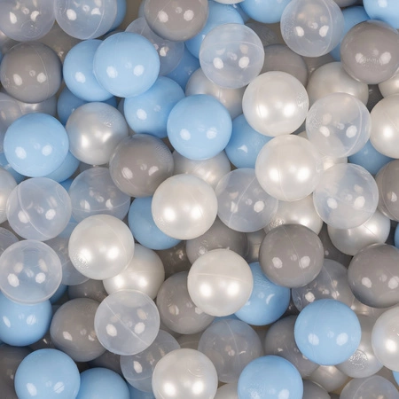KiddyMoon Suchy basen okrągły STRIPES z piłeczkami 7 cm Zabawka basen piankowy, ciemnoszary: perła-szary-transparent-babyblue