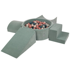 KiddyMoon Piankowy plac zabaw STRIPES PPZP-OK30VS-115 z piłeczkami Zabawka plac zabaw, zielony: ciemny turkus-pastelowy beż-zielonoszary-łososiowy