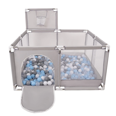 Boisko KK-100X z piłeczkami 6cm Zabawka kojec, szary: szary-biały-transparent-babyblue