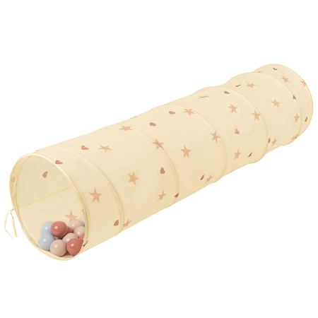 Tunel do zabawy TT-100X z piłeczkami 7cm Zabawka tunel, jasny beż: pastelowy beż-pastelowy niebieski-łososiowy