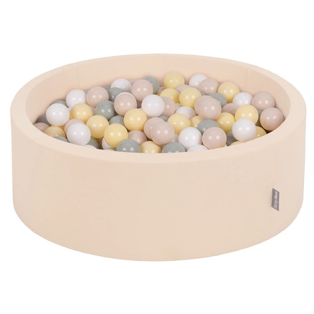 KiddyMoon Suchy basen okrągły z piłeczkami 7cm Zabawka basen piankowy, beżowy: pastelowy beż-zielonoszary-pastelowy żółty-biały