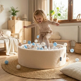 KiddyMoon TEDDY suchy basen okrągły z piłeczkami kremowy