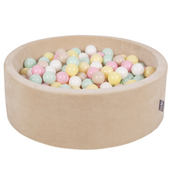 KiddyMoon Suchy basen okrągły VELVET z piłeczkami 7cm Zabawka basen piankowy, beżowy