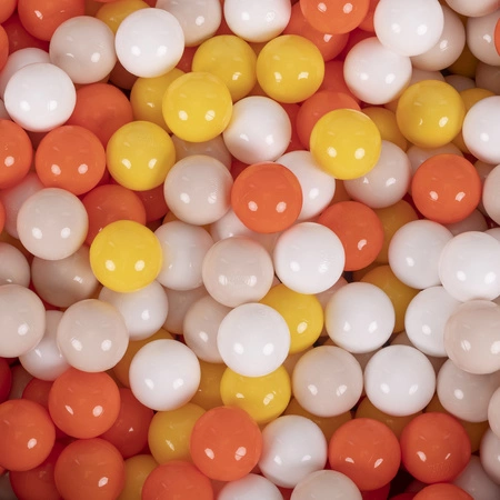 KiddyMoon Plastikowe piłeczki 7cm Zabawka zestaw kulek, żółty-pomarańcz-pastelowy beż-biały