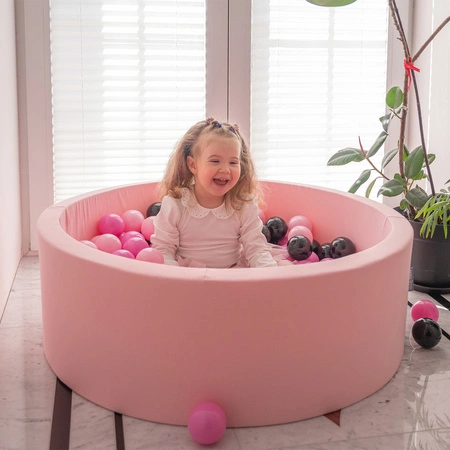KiddyMoon Suchy basen okrągły z piłeczkami 7cm Zabawka basen piankowy, różowy: róż-pudrowy róż-czarny
