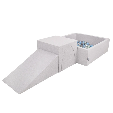 KiddyMoon Piankowy plac zabaw PPZP-KW30D-124 z piłeczkami Zabawka plac zabaw, jasnoszary: perła-szary-transparent-babyblue-mięta