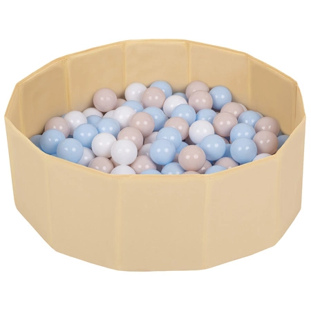 Suchy basen składany BS-100X z piłeczkami 7cm Zabawka kojec, jasny beż: pastelowy beż-pastelowy niebieski-biały