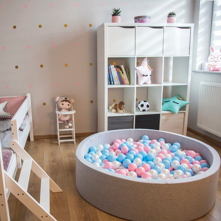 KiddyMoon Suchy basen okrągły z piłeczkami 7cm 120x30 Zabawka basen piankowy, różowy: pudrowy róż-ciemny róż-babyblue-mięta