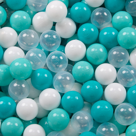 KiddyMoon Plastikowe piłeczki 7cm Zabawka zestaw kulek, jasny turkus-biały-transparent-turkus