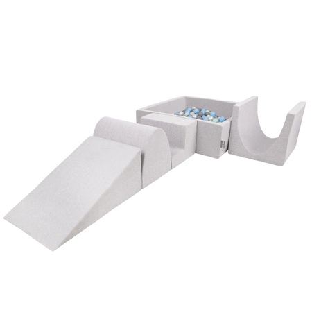 KiddyMoon Piankowy plac zabaw PPZP-KW30D-125 z piłeczkami Zabawka plac zabaw, jasnoszary: perła-szary-transparent-babyblue-mięta