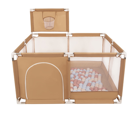 Boisko KK-100X z piłeczkami 6cm Zabawka kojec, beżowy: pastelowy beż-pastelowy niebieski-łososiowy