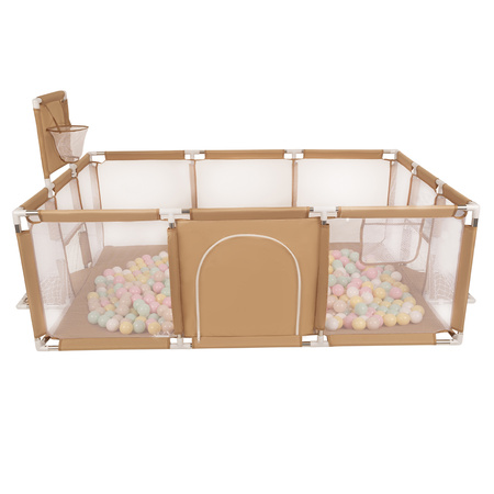 Boisko BO-100X z piłeczkami 6cm Zabawka kojec, beżowy: pastelowy beż-pastelowy żółty-biały-mięta-pudrowy róż