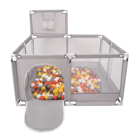 Boisko KK-100X z piłeczkami 6cm Zabawka kojec, szary: żółty-biały-szary-pomarańcz