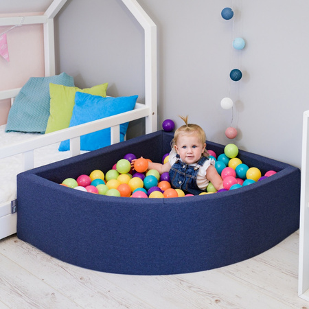 KiddyMoon Suchy basen trójkątny z piłeczkami 7cm Zabawka basen piankowy, jasnoszary: perła-niebieski-babyblue-transparent-srebrny