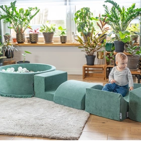 KiddyMoon Piankowy plac zabaw VELVET PPZP-OK30V-115 z piłeczkami Zabawka plac zabaw, zieleń lasu: biały-szary-mięta
