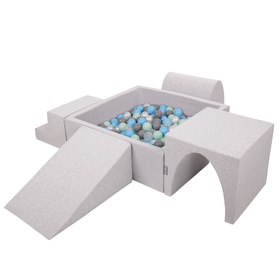 KiddyMoon Piankowy plac zabaw PPZP-KW30D-125 z piłeczkami Zabawka plac zabaw, jasnoszary: perła-szary-transparent-babyblue-mięta